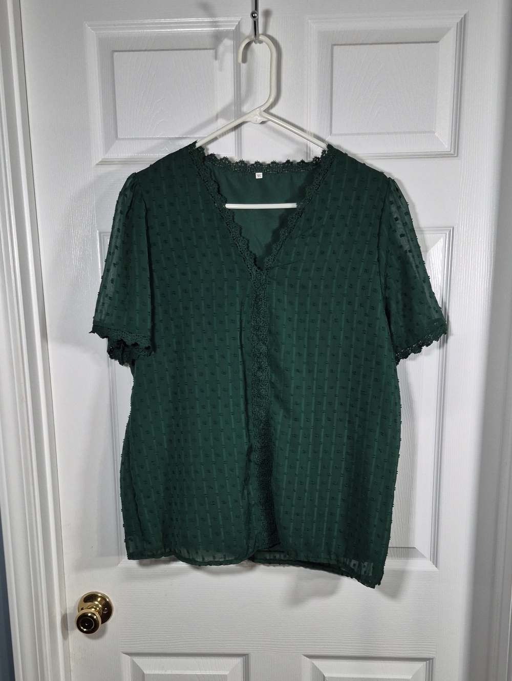 Source Unknown Dark Green Lace-Trim V-Neck Blouse